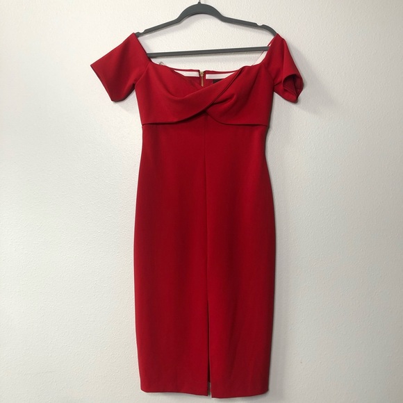 Betsy Adam off Shoulder red dress - Picture 4 of 6